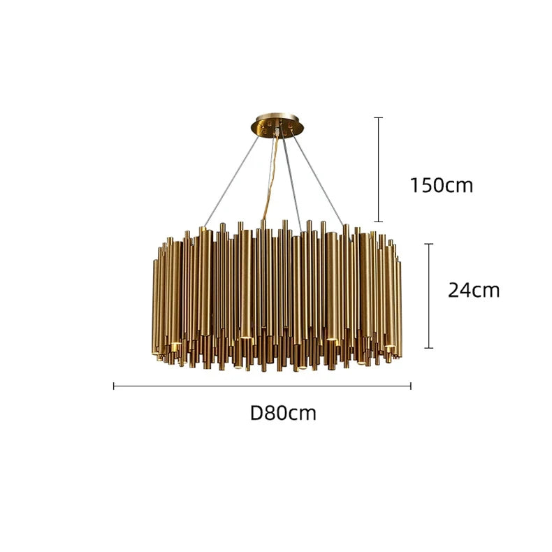 Living room chandelier Villa duplex modern simple stainless steel creative chandelier interior lighting LED lights gold