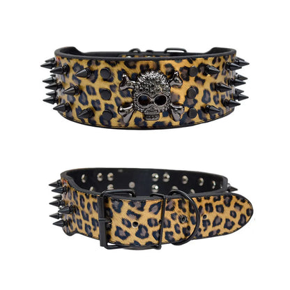 Spiked Dog Collars Leather for Large Medium Dogs Pit Bull Mastiff Rottweiler Pitbull Labrador Boxer Medium To Large Skull Collar