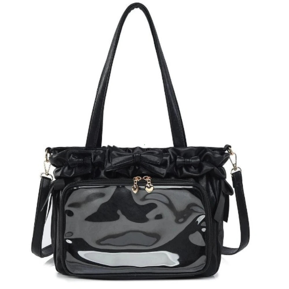 DIY Anime Badge Crossbody Shoulder Bag Subculture Ruched JK Uniform Bolso Mujer Сумки 2026 Lolita Women Ita Bags PU Clear Window