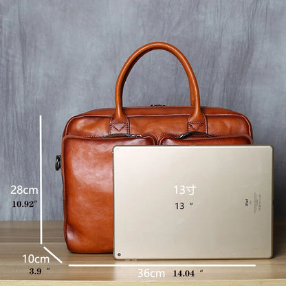 Retro Leather Men's Briefcase Top Layer Leather Handbag Casual Shoulder Messenger Bag Business Laptop Bag Trendy Men's Bag NZPJ