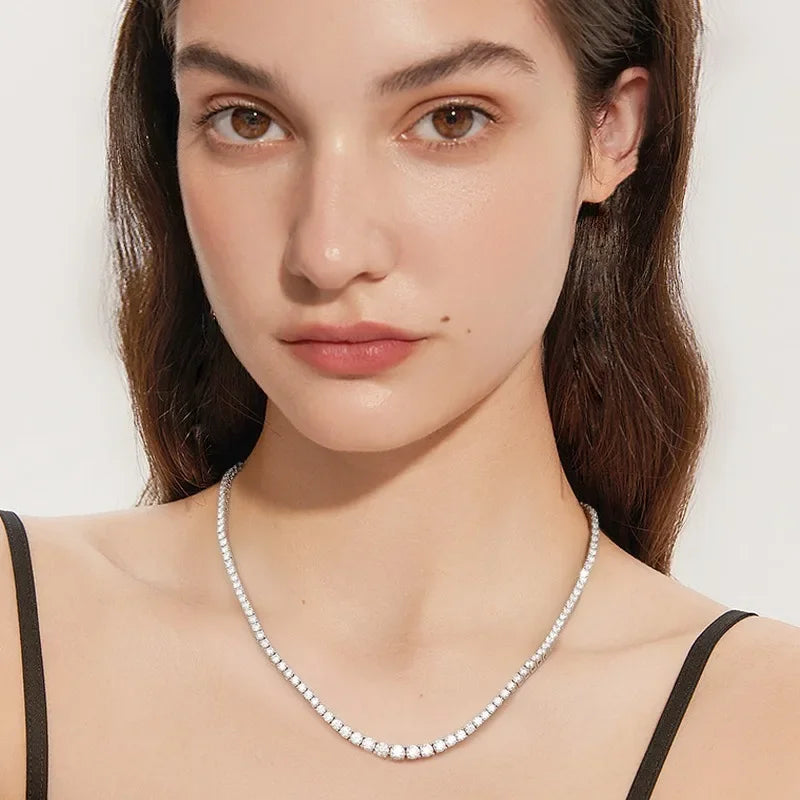 Houtros Moissanite Tennis Necklace For Women S925 Silver Plated 18k Gold Gradient Lab Diamond Neck Chain Luxury Jewelry GRA