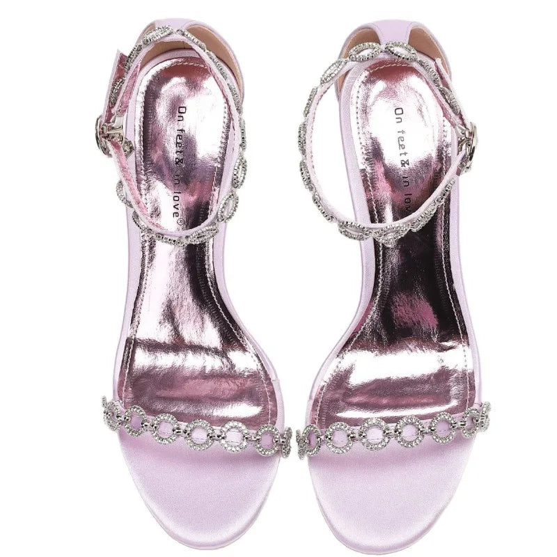 Rhinestone Chain Luxury High Heeled Women Sexy Sandals Female Open Toe Ankle Strap Elegant Banquet Wedding Shoes Women Pumps