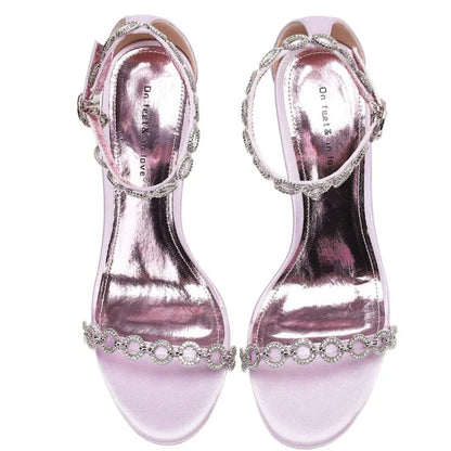 Rhinestone Chain Luxury High Heeled Women Sexy Sandals Female Open Toe Ankle Strap Elegant Banquet Wedding Shoes Women Pumps