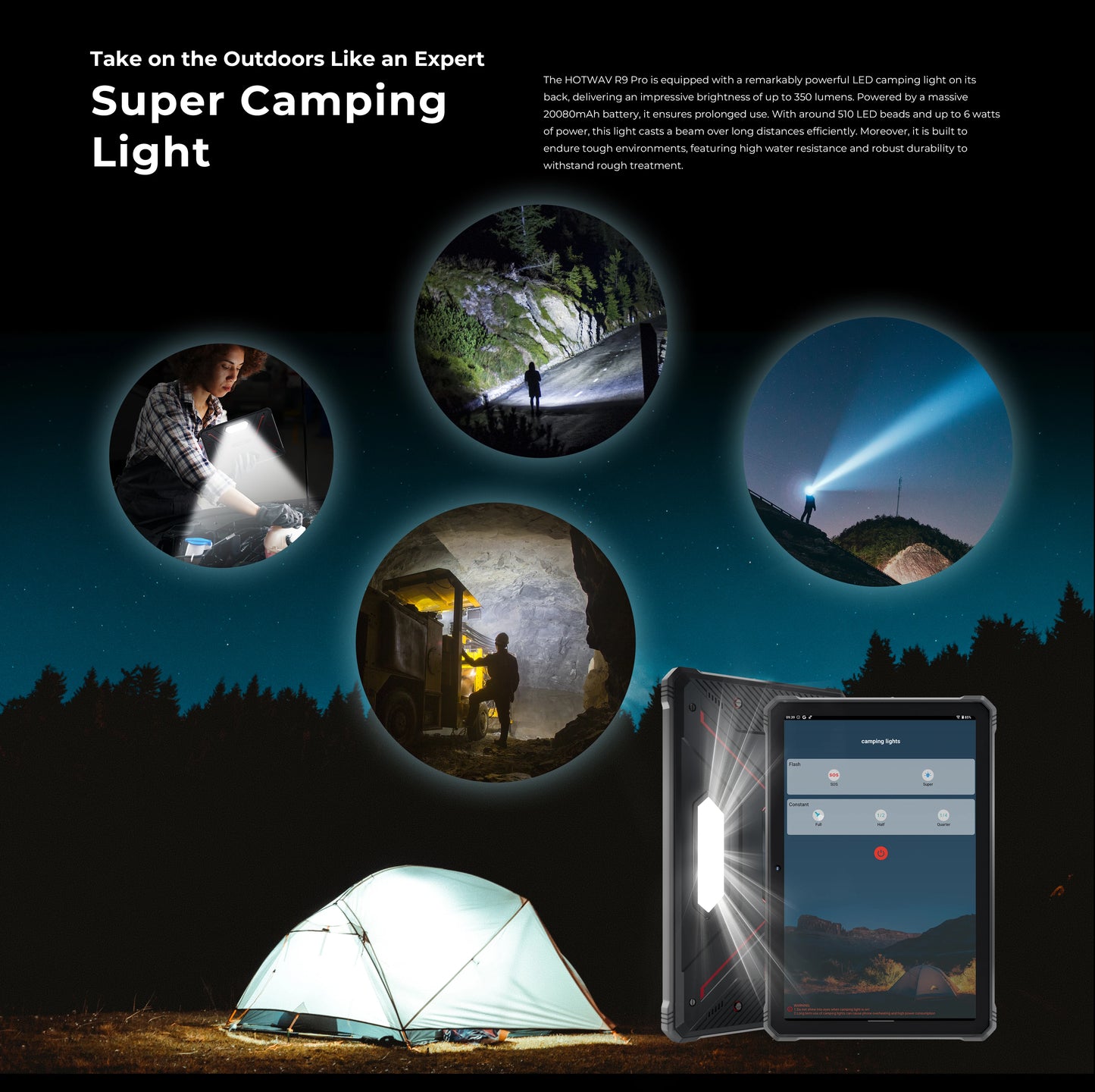 HOTWAV R9 Pro Global Dual 4G Rugged Tablet 11'' FHD+ 2K Large Display 20080mAh Massive Battery 20W Fast Charging Pad Android 14 6GB RAM 256GB ROM/2TB Expansion 64MP+16MP Camera Global 4G Tablet PC With Super Camping Light