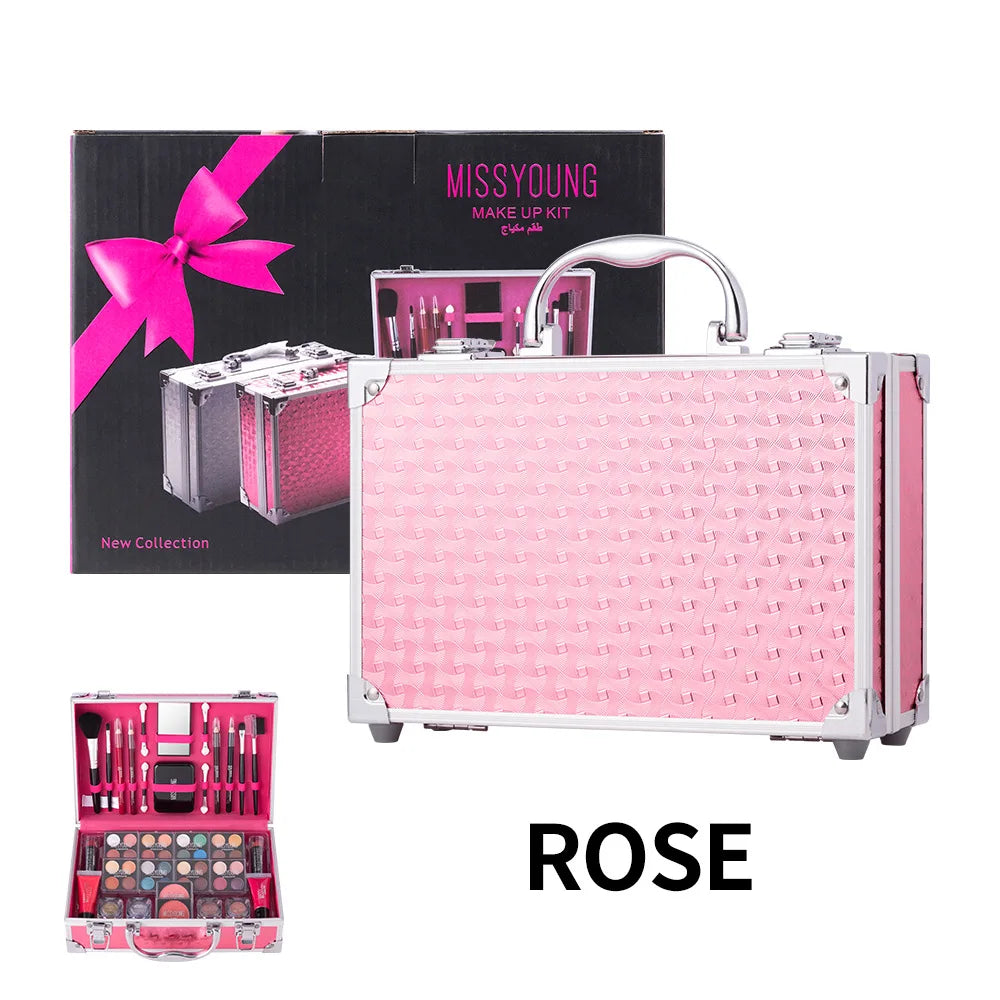 Makeup Case Set Natural Long Lasting Matte Shimmer Lipstick Eyeshadow Blush Highlight Multifunctional Full Face Cosmetic Kit