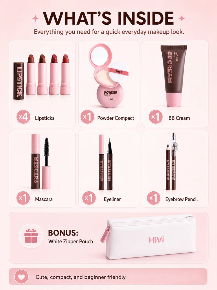 9PCS Makeup Gift Set for Women, All-in-One Lipstick Mascara Eyeliner BB Cream Powder Compact, Travel Beauty Kit for Beginners