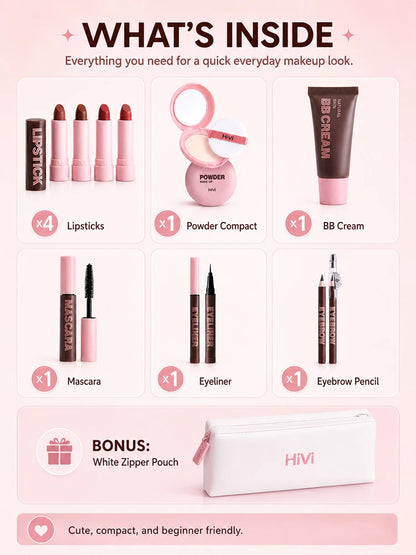 9PCS Makeup Gift Set for Women, All-in-One Lipstick Mascara Eyeliner BB Cream Powder Compact, Travel Beauty Kit for Beginners