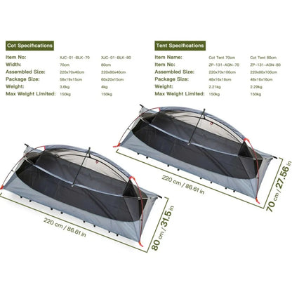 Night Cat 1 Person Elevated Camping Cot Tent 4 Modes Convertible Off-Ground Tent Waterproof Outdoor Mesh Inner Tent Camping Hiking Cot Tent Combo with Vestibule