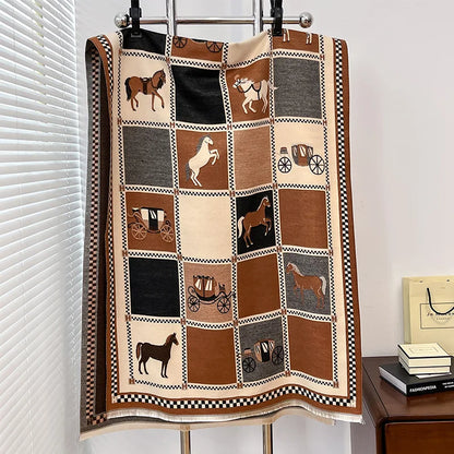Luxury Warm Poncho Cashmere Winter Women Scarf Horse Print Shawl Wraps Female Thick Pashmina Blanket Bufanda Travel Echarpe 2024