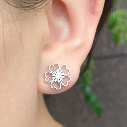 Minimalist Stainless Steel Earings Mini Heart Star Geometric Stud Earrings For Women Cute Cat Dog Flower Leaf Earrings Jewelry