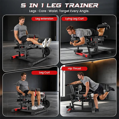 Pooboo Leg Extension and Curl Machine, 1000LB Adjustable Home Gym Leg Trainer | 4 in 1 Leg Trainer with Quick Pull-Pin Adjustments, 1000LB Capacity and Support for 1' and 2' Weight Plates