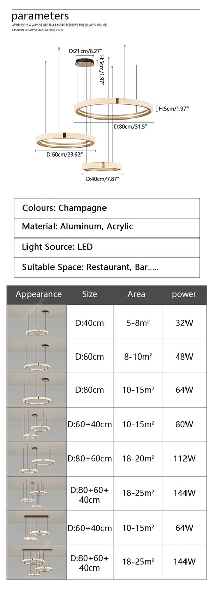 Modern design creative round simple chandelier ring Lights suitable for living room bedroom restaurant home round Pendant Lights