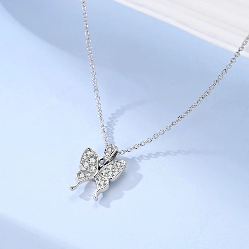 Luxury Necklace 925 Silver Original Sterling Zircon Dragonfly Butterfly Firefly Star Moon Chain Link For Women Wedding Jewelry
