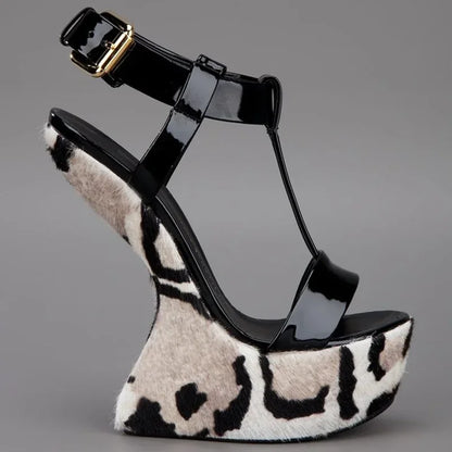 Strange Style Mixed Colors Fretwork Heel Sandals Pointed Toe Leather Size35-48Customized New Arrivals Fashion Women Modern Shoes