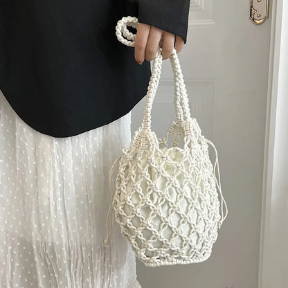 Summer Beach Bag For Women Mesh Rope Knitted Bucket Shoulder Bags  Reticulate Hollow Travel Shopper Totes Ladies Fashion Handbag