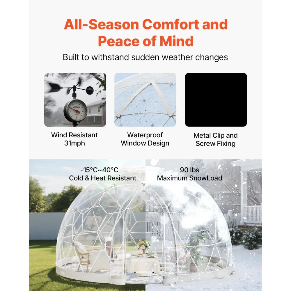 Clear Geodesic Dome Tent 15x9.5ft Waterproof PVC Bubble House for 12-14 Person Greenhouse with Ventilated Window Outdoor
