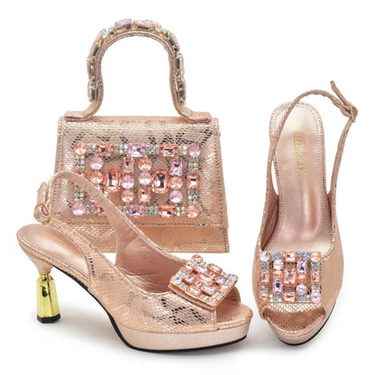 Luxury Rhinestone Shoe and Bag Set High Heel Peep Toe for Special Occasions Nigerian Women's Shoes & Matching Handbag Set