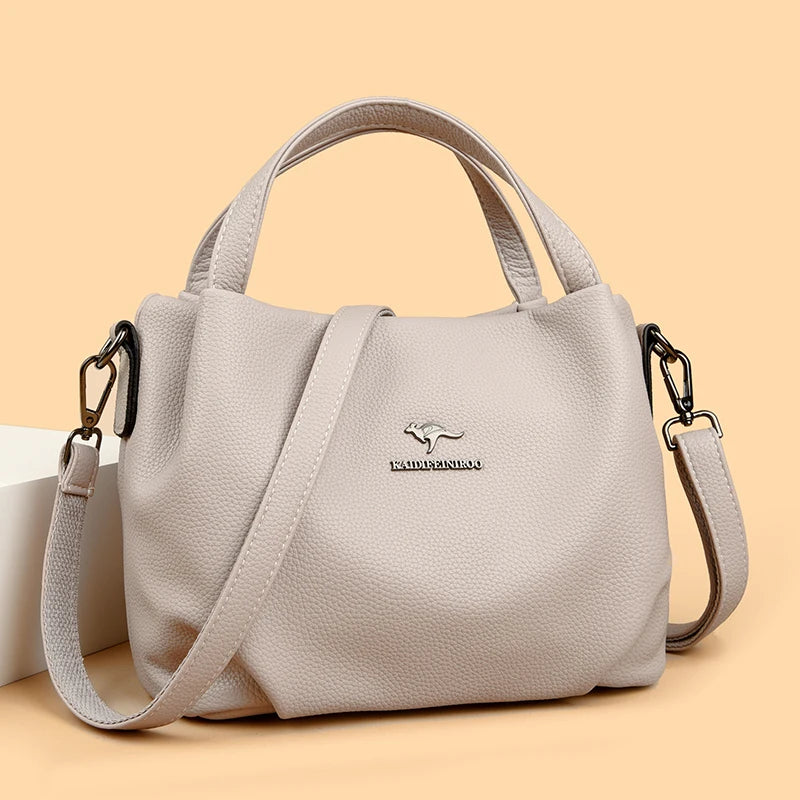 Genuine Soft PU Leather Handbags for Women Vintage Shoulder Tote Bag Luxury Designer Ladies Large Capacity Purse Bags Sac A Main
