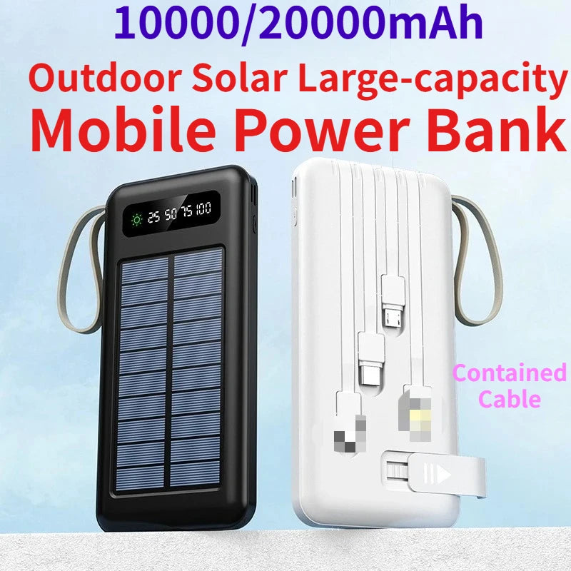 10000/20000mAh Outdoor Solar Large-capacity Mobile Power Bank for IPhone Android Phone Shared Self - Contained Cable (CCC)