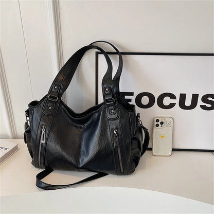 New Large Capacity Soft Leather Women's Handbag Fashion Trend Designer Women Shoulder Bag Simple Retro Female Travel Bags Sac