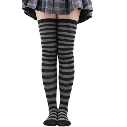 Thigh High Stockings Womens Striped Ladies Girls Black White Pink Long Over Above Knee Socks Femboy Cosplay Lolita Harajuku Y2k