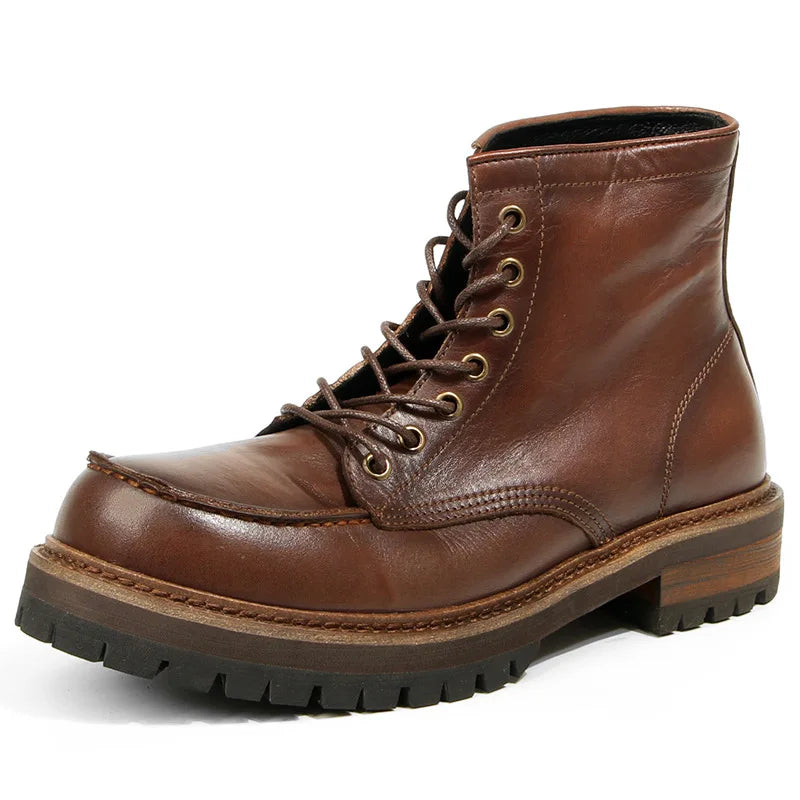 Vintage Work Boots Men's Winter High-top Leather Boots Men Mid-top Short Boots