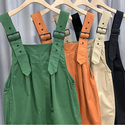 Womens Sleeveless Dungarees Rompers Cotton Jumpsuit Loose Shoulder Strap Pants Ladies Summer Casual Overalls Playsuits