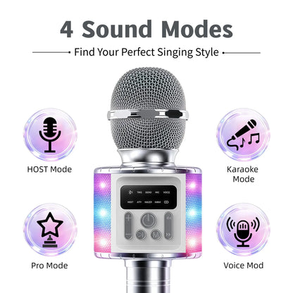 TWS Dual Wireless Karaoke Microphone Bluetooth Speaker 5W RGB Light Voice Changer Professional Halloween Party Solution Home KTV Kids Adults