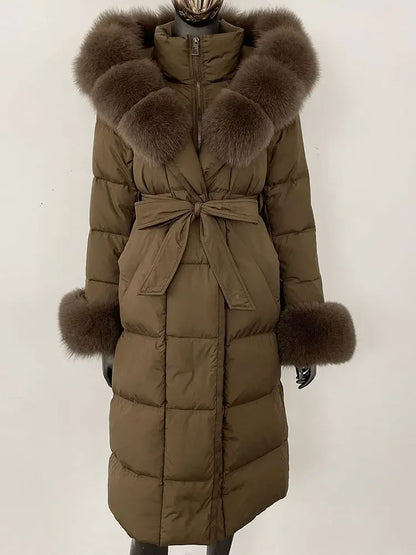 OFTBUY 2024 Long Winter Jacket Women Natural Real Raccoon Fox Fur Collar Hooded White Duck Down Coat Thick Warm Casual Outerwear