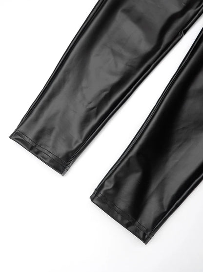 Cutenw PU Halter Furry Jumpsuit Women Sexy Lace-Up Backless Bandage Low Chest Sleeveless Hipster Street Clubwear Trend Overalls