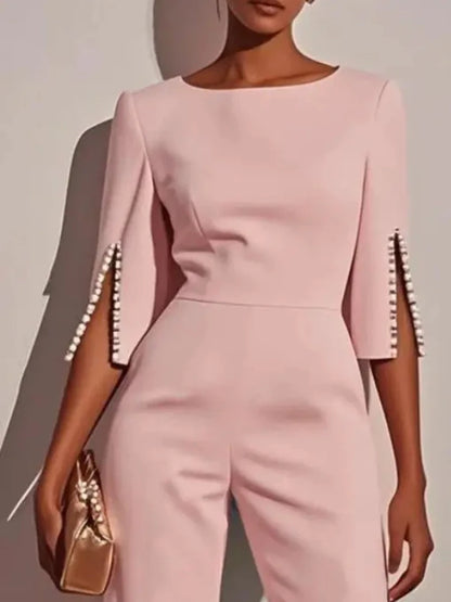 Fashion Hot Selling Spring Summer Solid High Waist Beaded Decor Jumpsuit for Women's Clothing Female Elegant Long Jumpsuits