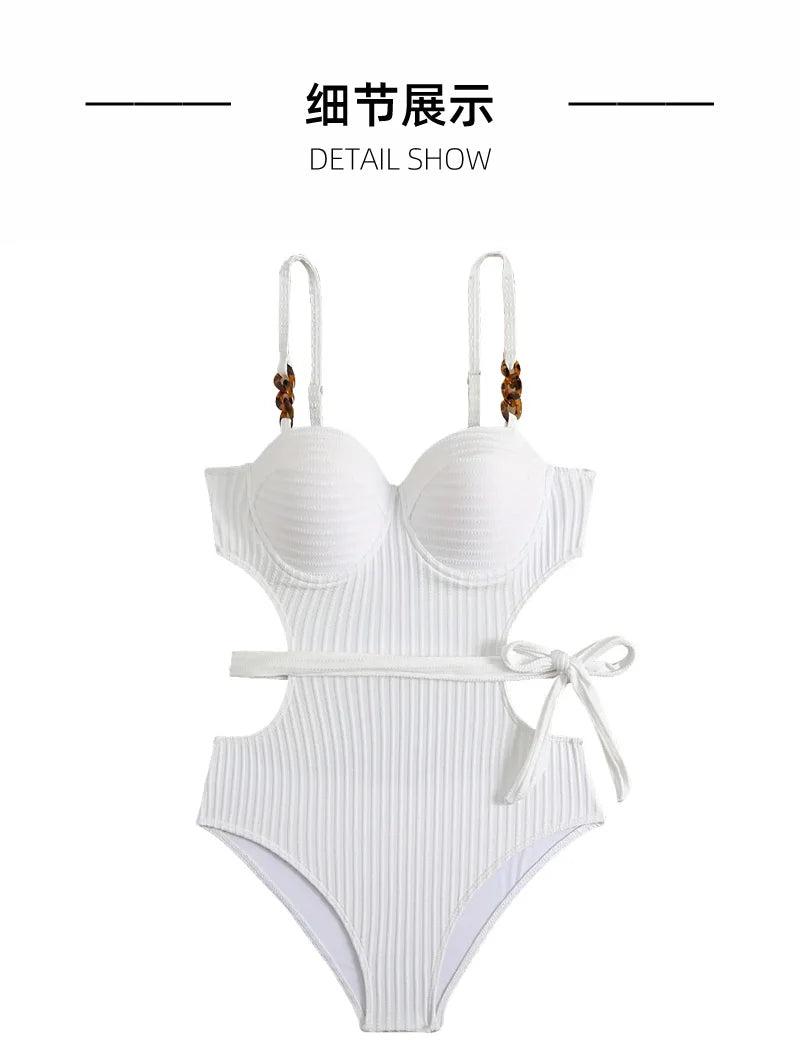 2026 Solid Color Wavy Fabric Bikini Set Cover Up Swimsuit For Women Push Up Ruffle One Pieces Swimwear Beach Bathing Suits