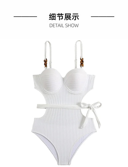 2026 Solid Color Wavy Fabric Bikini Set Cover Up Swimsuit For Women Push Up Ruffle One Pieces Swimwear Beach Bathing Suits