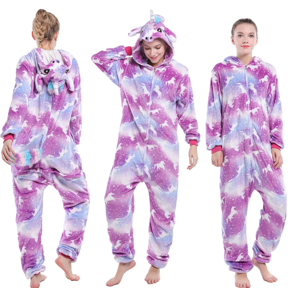S M L XL Women One-piece Pajama Plush Flannel Jumpsuit Adult Winter Kigurumi Anime Onesies Halloween Unicorn Cosplay Costumes