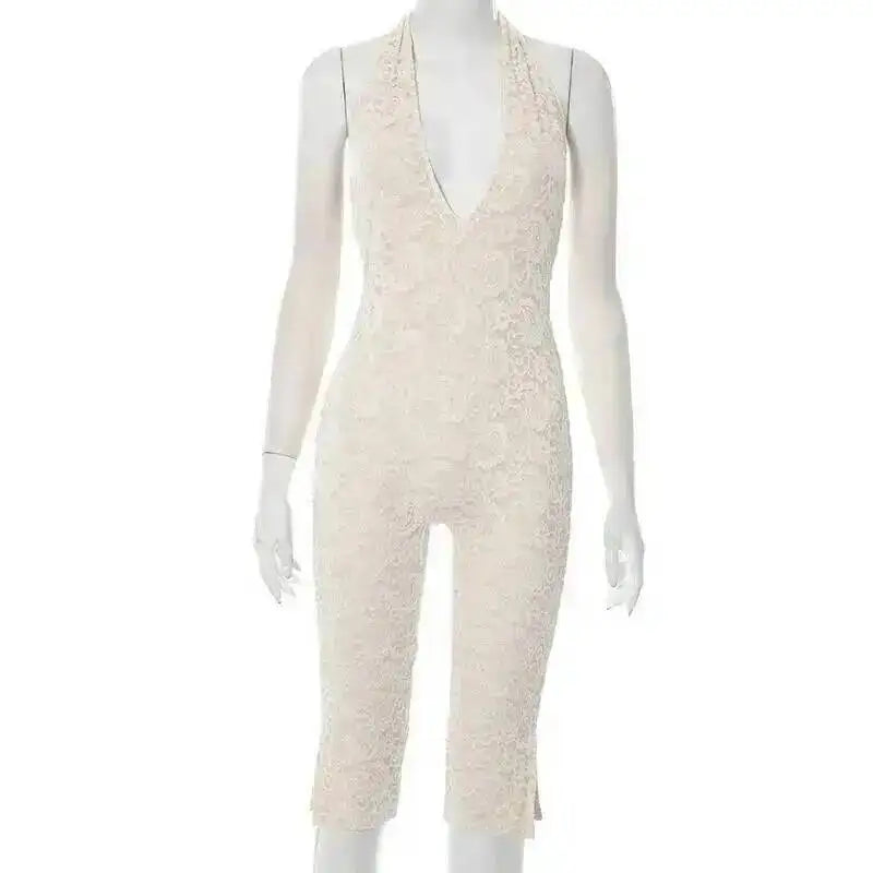 Avrilyaan Lace Seven-Point Long Pants Bodycon Sexy Party Deep V Playsuits Women Rompers Womens Jumpsuit 2025 Summer Overalls