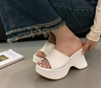 Summer Women's Slippers Fashion Platform Sandals Luxury Leather Casual Slippers High-heele Slippers for Women Open Toe Sandalias