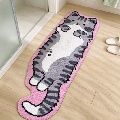 Vikama Cat Long Carpet Funny Fluffy Bedside Rugs Floor Mat Living Room Children's Room Rug Washable Non-Slip Mat Home Decoration