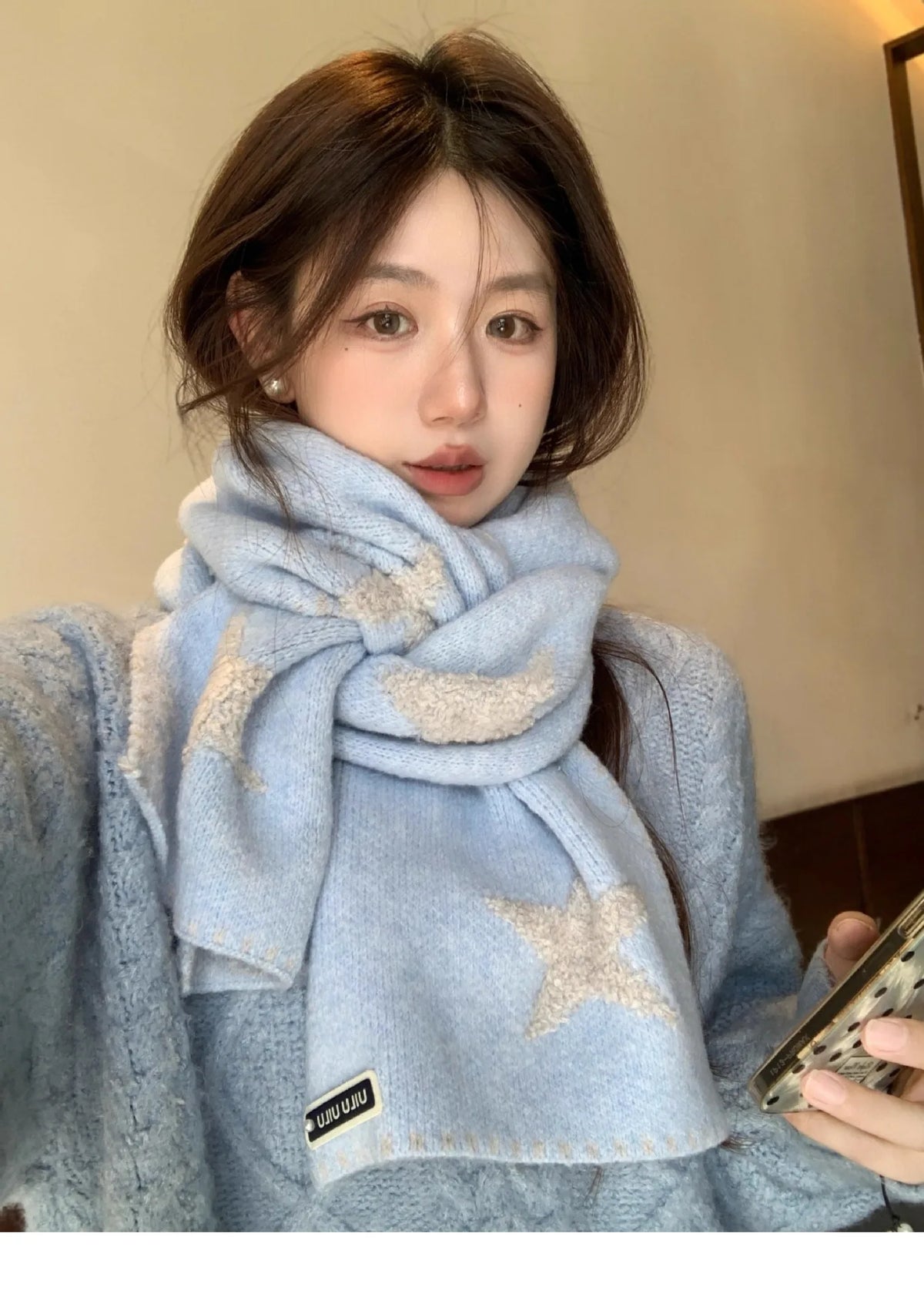 Women's Scarves Korean Star Sweet Kawaii Thickened Warm High Quality Shawl For Girl Versatile Cute Preppy Style Scarf Winter
