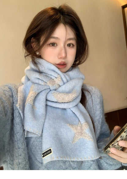 Women's Scarves Korean Star Sweet Kawaii Thickened Warm High Quality Shawl For Girl Versatile Cute Preppy Style Scarf Winter