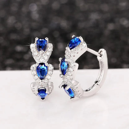 925 Sterling Silver Luxury Trendy Blue Cubic Zirconia Hoop Earrings Wedding Party Elegant Accessories for Women Jewelry Gift