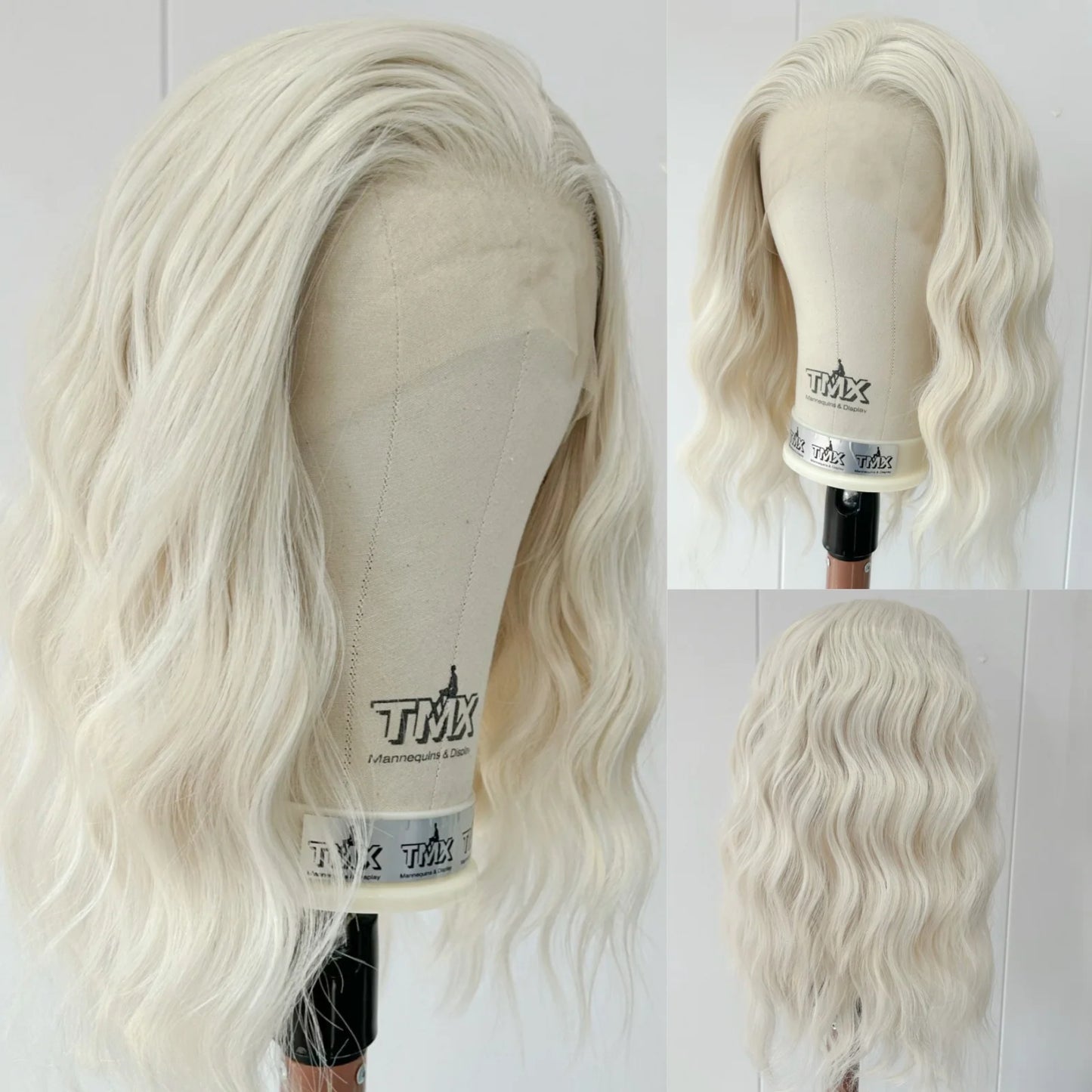 Short 60 Blonde Curly Wavy Synthetic Lace Front Bob Wigs for Women Pre Plucked Hairline Platinum White Deep Wave Daily Party Use