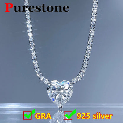 Tennis Chain 6CT Heart Moissanite Necklace for Women S925 Silver 18K Gold Plated Pendant Women's Moissanite Diamond Necklace