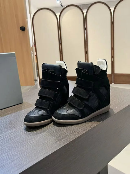 Women's Ankle Boots 2026 New Genuine Leather 8CM Hidden Heel Women Platform Sneakers Fashionable Splice Color Design Women Shoes
