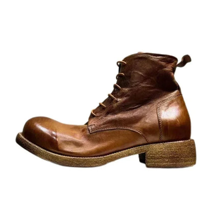 Washed Men's High Top Retro Leather Thick Soled High Rise Short Leather Boots Goodyear- Handmade Horse Leather Shoes Worn