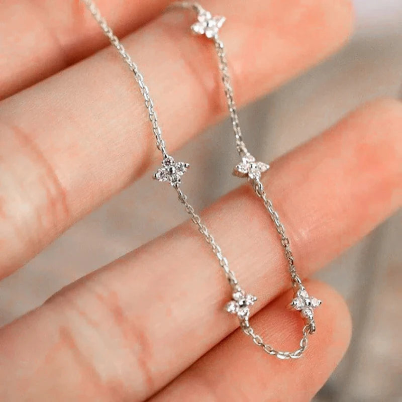 OXTAO Mini Four-Leaf Charm Necklace for Women 14K Gold Filled D VVS1 3mm Moissanite Flower Clover Necklace Luxury Jewelry Gift