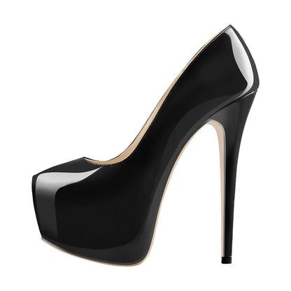 Onlymaker Women Platform Round Toe Pumps  Slip On Stiletto  Black Patent High Heels  Wedding Party Plus Size Sexy Shoes