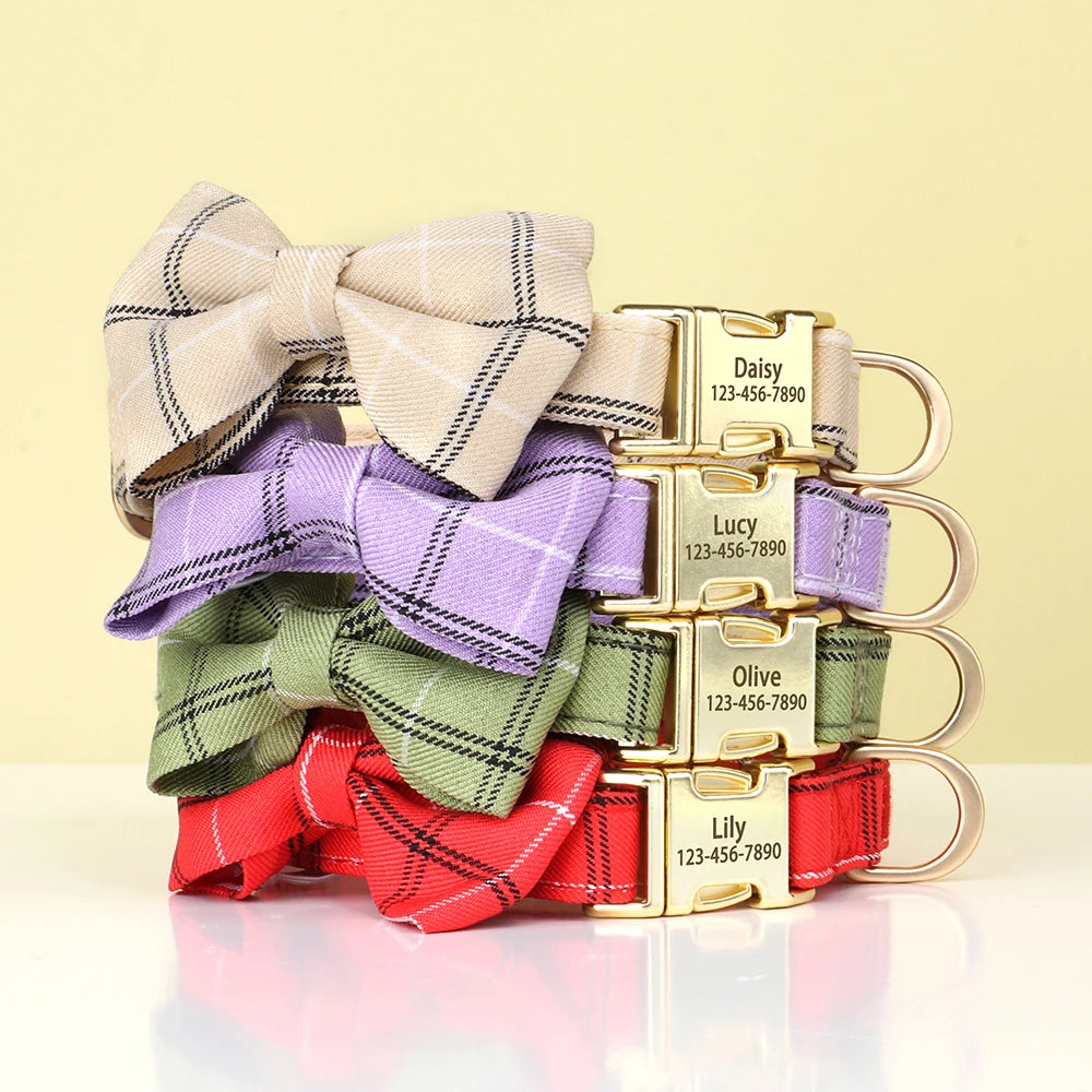 Personalized Dog ID Collar Cute Bowtie Pet Collars Necklace Free Engraving Puppy Cat Buckle Collar For Small Medium Dogs Cats