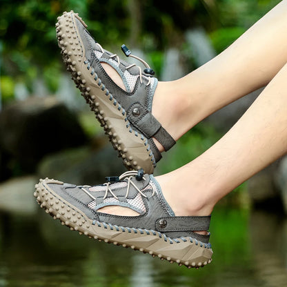 Mens Sandals Summer Outdoor Casual Mesh Hollow Walk Fishing Wading Shoes Lightweight Non Slip Hand Sewn Beach Slippers Man