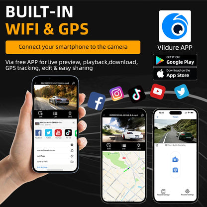 4 Channel GPS WIFI Car Dash Cam 360 Panoramic 8 IR Night Vision Lights 24H Parking Front 4K Inside/Rear/Left 1K Video Recorder