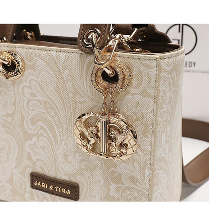 Luxury and Versatile Handheld Square Bag with Delicate Embroidery and High Quality Metal Pendant Women New Fashion Crossbody Bag